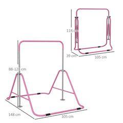 Kids Gymnastic Bar, with Adjustable Height, Foldable Horizontal Bars - Pink
