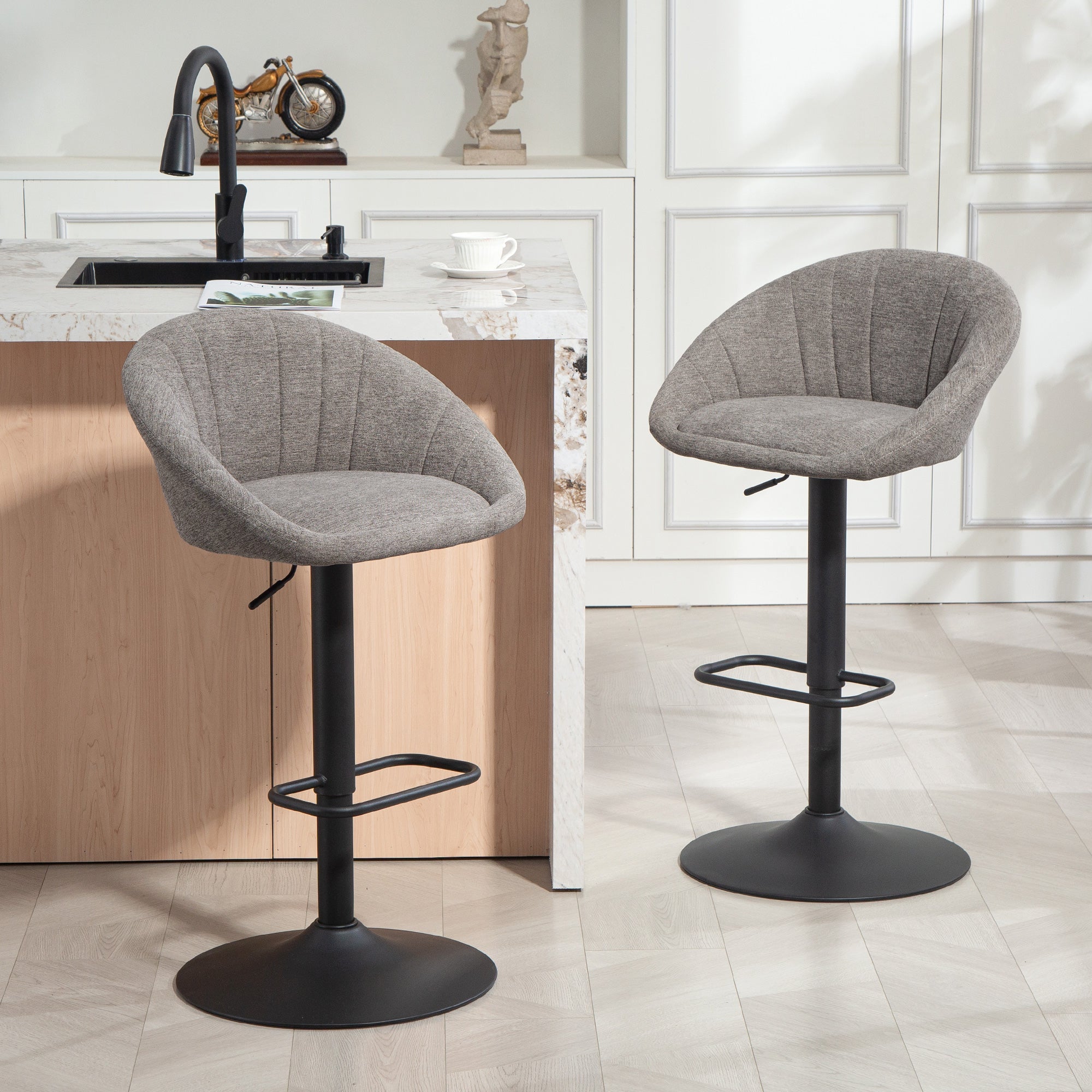 Fynco - Set of Two Relaxed Tub Bar Stools - Grey