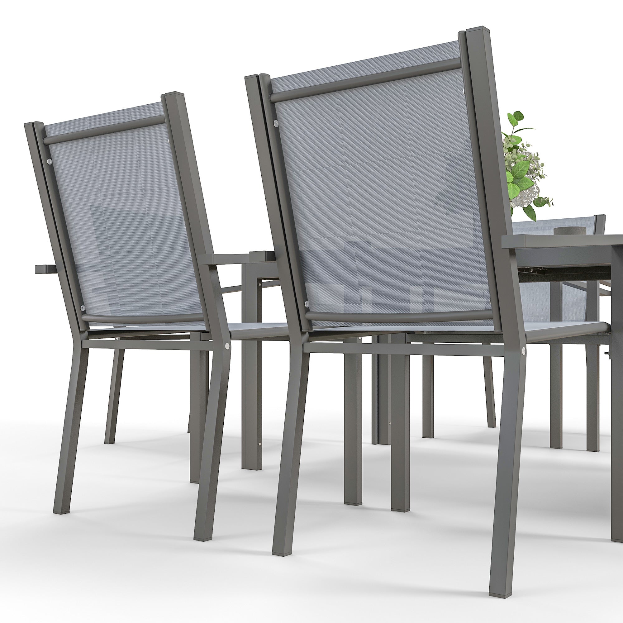 Seven-Piece Garden Dining Set, with Plastic Wood-Top Table - Grey