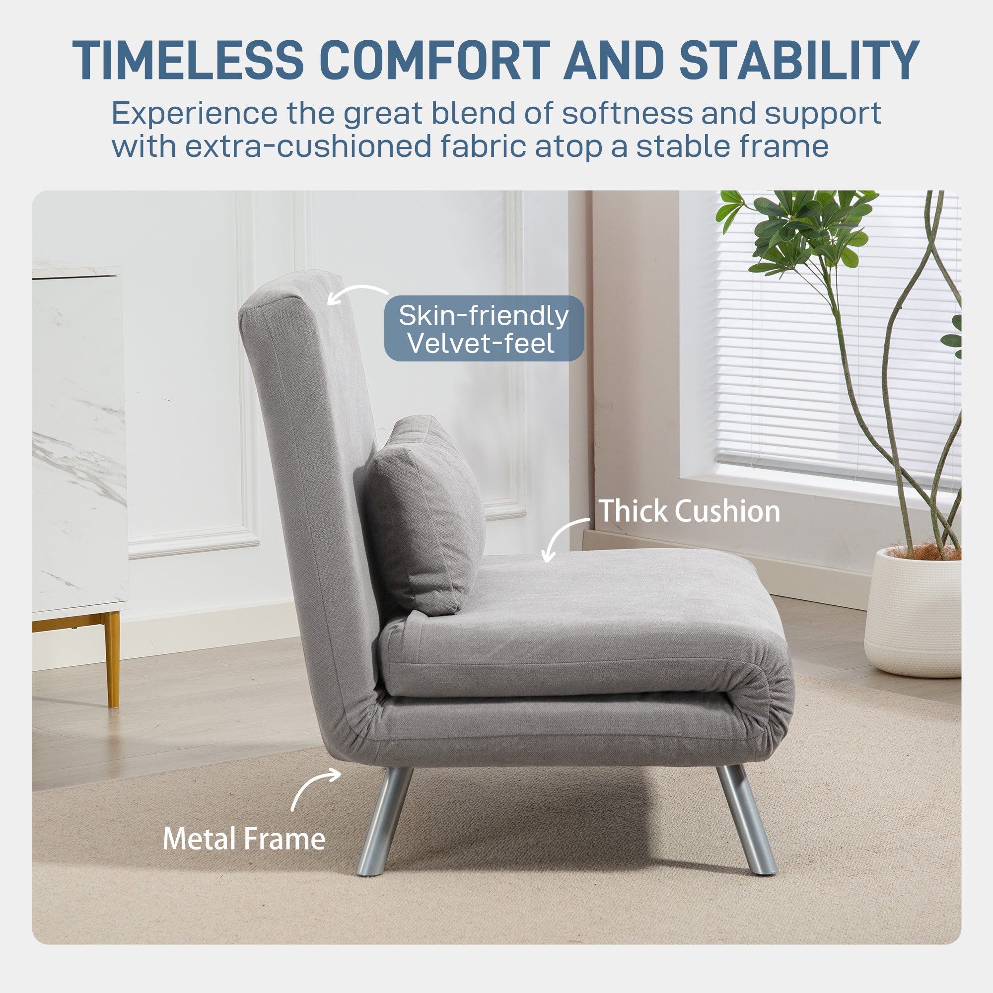 Single Velvet-Feel Chair Bed - Grey