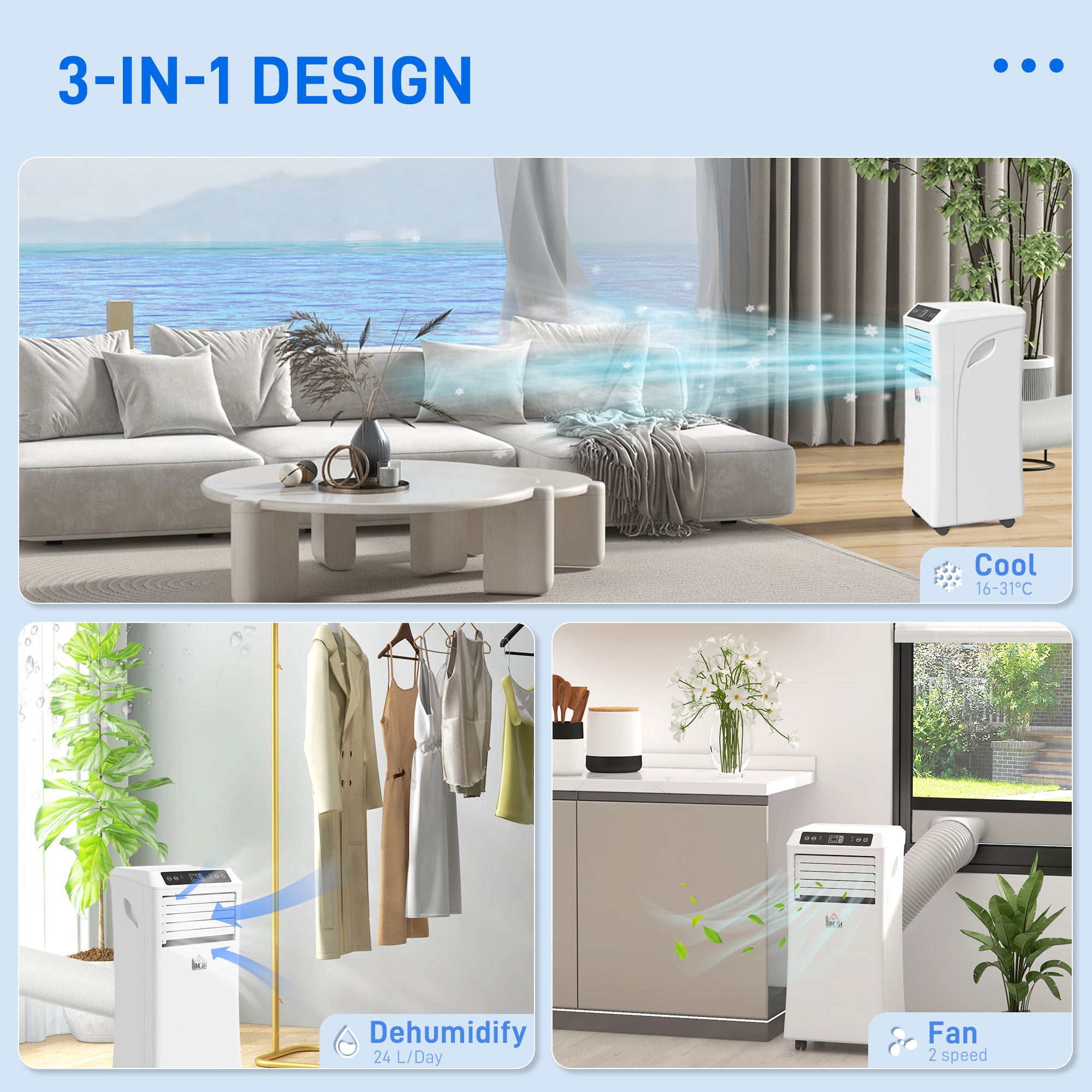 10000 BTU Air Conditioning Unit, 3-in-1 Portable Air Conditioner, Dehumidifier, Cooling Fan with Remote Control, Digital Display, 2 Speeds, 24H Timer, Window Venting Kit, 30m²