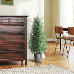 Fynco - 90cm Artificial Cypress Trees Set of 2, UV Resistant Artificial Plants with Decorative Pot, Fake Plants for Indoor Outdoor Decor, Green