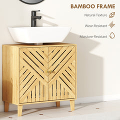 Fynco - Bamboo Bathroom Under Sink Cabinet with Adjustable Shelf for Basin without Pedestal - Natural