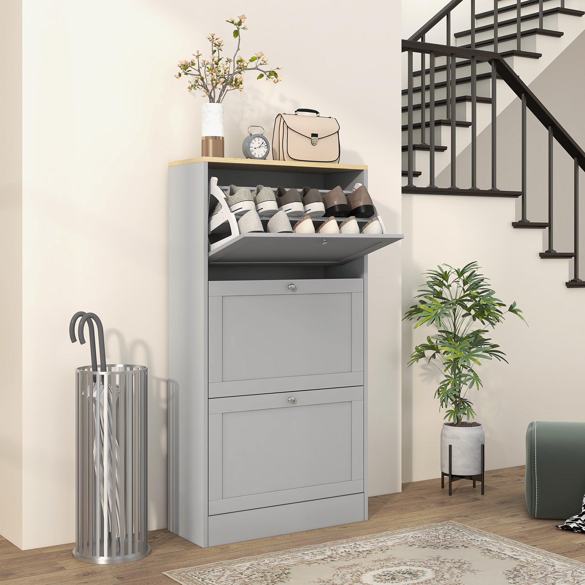 Fynco - Modern Compact Three-Drawer Shoe Storage Cabinet - Grey