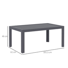 Outdoor Side Table, Rectangular Patio Coffee Side Table with Steel Frame and Slat Tabletop for Garden, Balcony, Grey