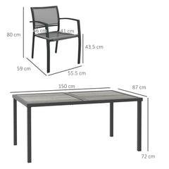 Seven-Piece Casual Outdoor Dining Set, with Wood-Effect Table - Grey