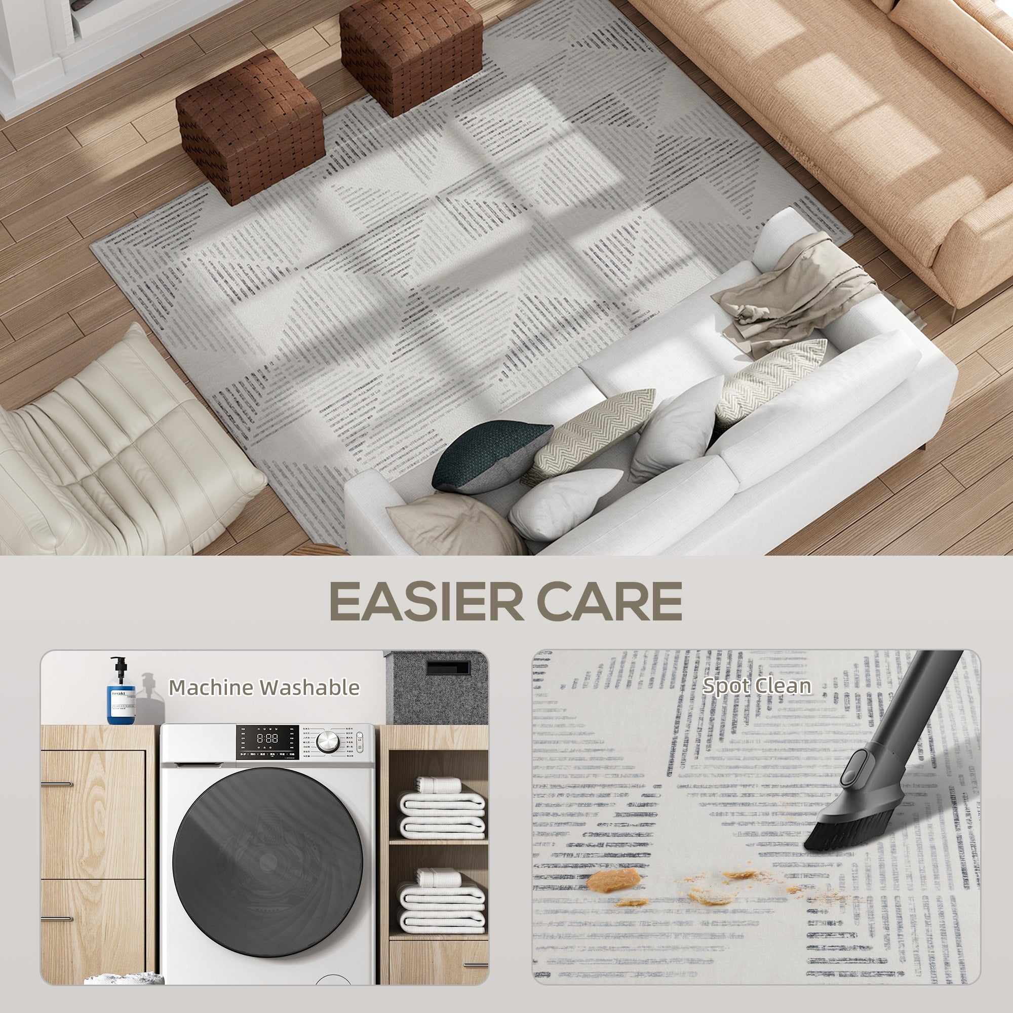 Fynco - Modern Area Rug, Geometric Pattern Non-Slip Washable Rug, Soft Floor Carpet for Living Room, Bedroom, Dining Room, Home Office, 230 x 160 cm, Grey