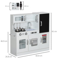 AIYAPLAY Pretend Play Kitchen, Kids Kitchen Playset, with Toy Phone, Chalkboard, Microwave, Cooking Stove, Sink, White