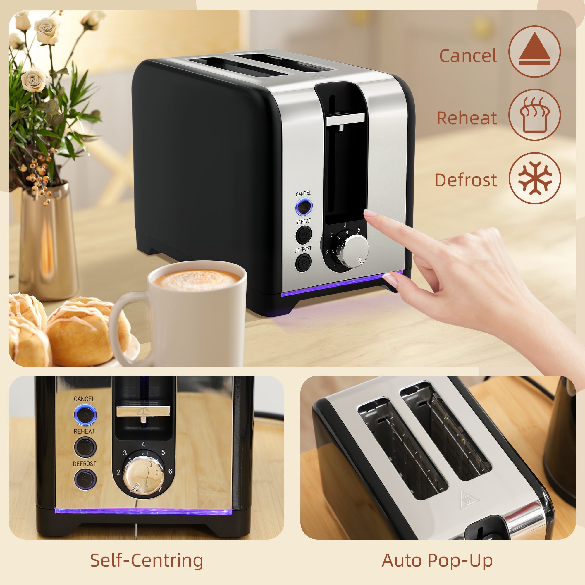 Fynco - Simple Polished Toaster and Kettle Set - Black