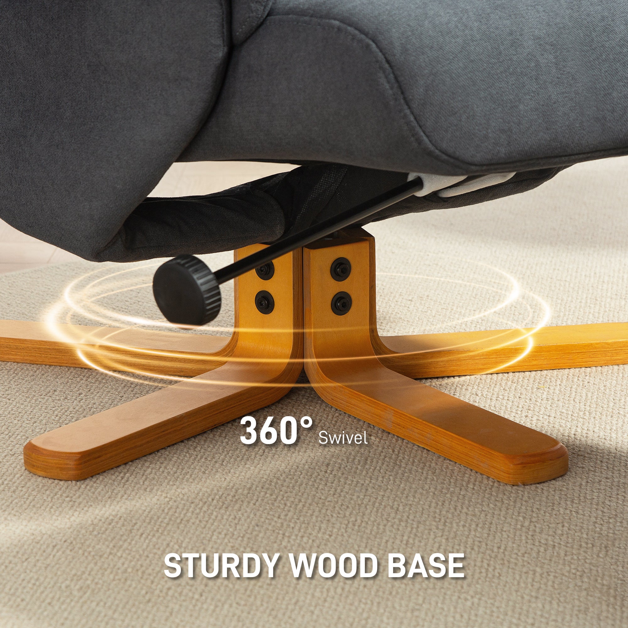 Fynco - Linen-Look Recliner, with Storage Ottoman - Grey