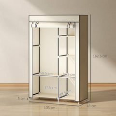 Fabric Wardrobe, Portable Wardrobe with 6 Shelves, 1 Hanging Rail, Foldable Closets, 103 x 43 x 162.5 cm, Cream White