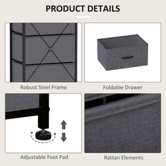 Fabric Chest of Drawers, Industrial Bedroom Dresser with 5 Fabric Drawers, Steel Frame and Wooden Top for Nursery, Living Room, Hallway, Dark Grey