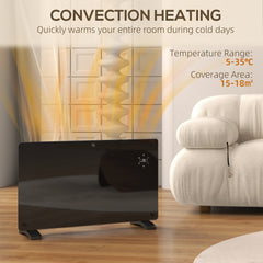 Fynco - Electric Heater Wifi Smart App, 1500W Glass Panel Heater Radiator, Freestanding or Wall Mounted Convector Space Heater with LED Display, 24Hr 7 Day Timer, Adjustable Thermostat, Remote Control