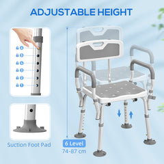 Fynco - EVA Padded Shower Chair for the Elderly and Disabled, Height Adjustable Shower Stool with Back and Arms, 4 Suction Foot Pads, Light Grey