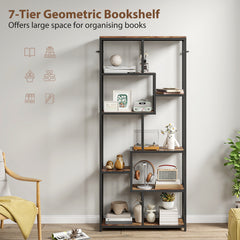 Fynco - Seven-Tier Geometric Bookcase - Brown/Black