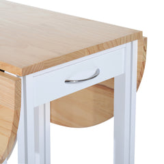 3 Pieces Dining Room Set, Mobile Foldable Dining Table and 2 Stools with Storage Shelf, 2 Drawers and 6 Wheels, Drop Leaf Bar Table and Stools for Home Kitchen Pub, White