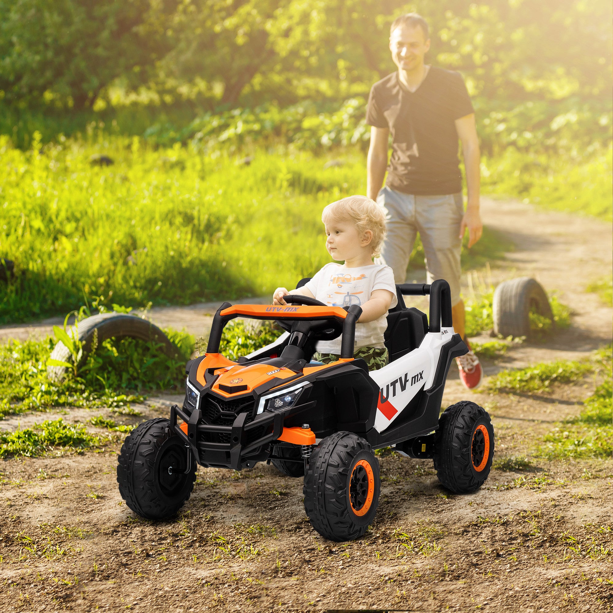AIYAPLAY 12V Kids Ride On Car with Remote Control, Kids Electric Car with Suspension System, Music, for Ages 3-5 Years, Orange
