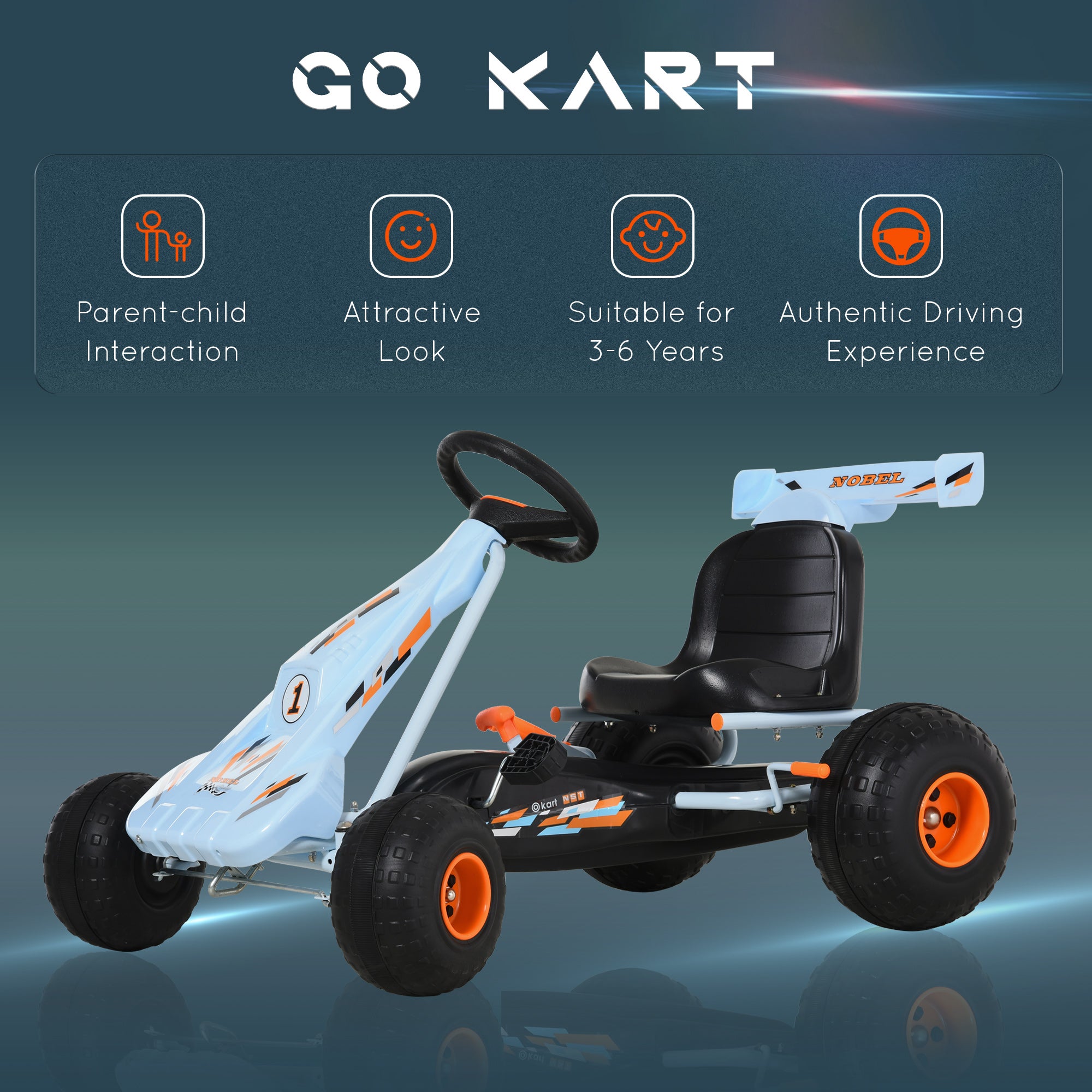 Kids Children Pedal Go Kart Manual Ride On Car w/ Brake Gears Steering Wheel Adjustable Seat Outdoor Fun Vehicle 97 x 66 x 59 cm