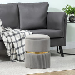Fynco - Velvet-Feel Storage Ottoman - Light Grey