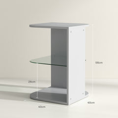 Modern Side Table Set of 2, Three Layer Bedside Table Nightstand with 2 Storage Shelves, for Living room, Bedroom, Grey