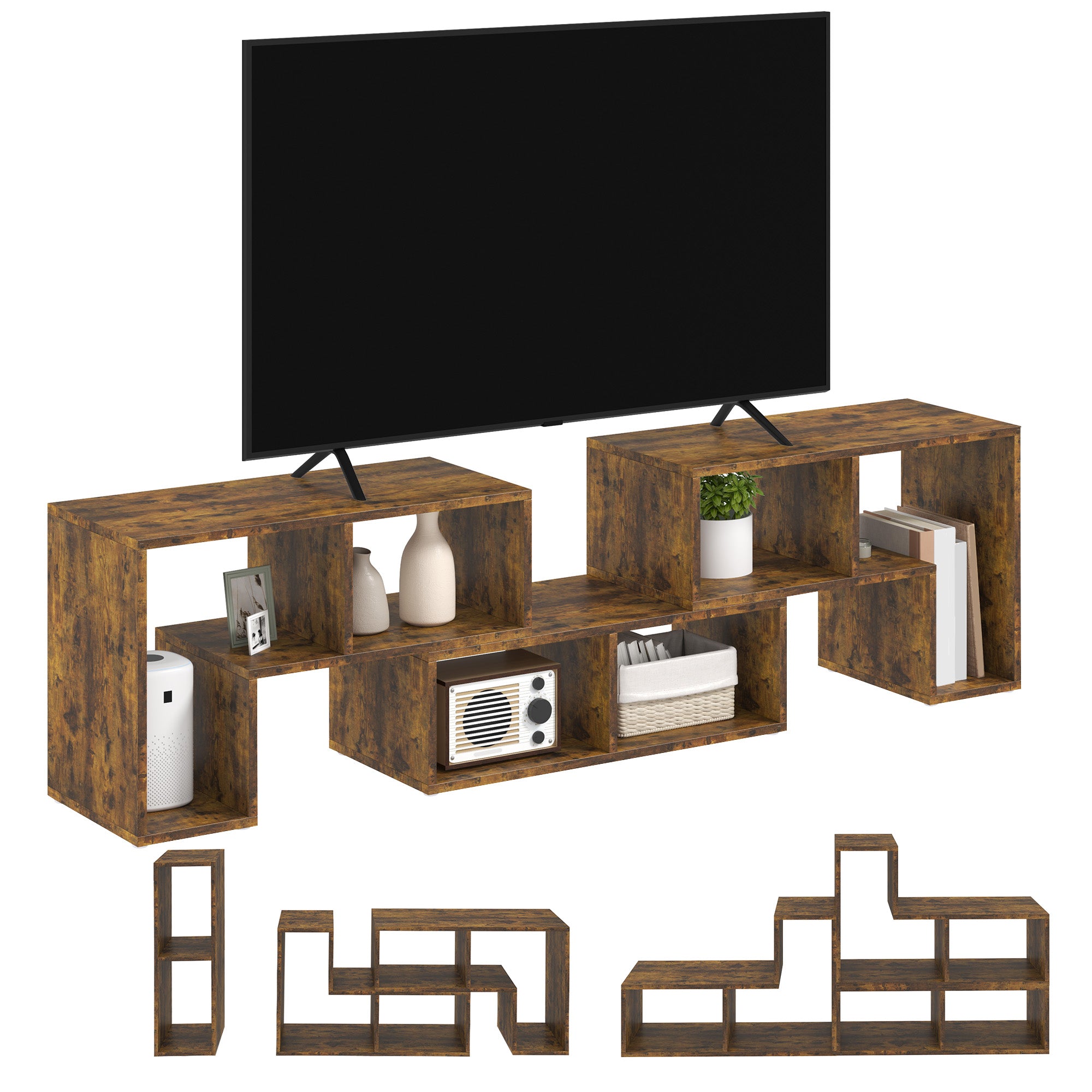 TV Stand for TVs up to 75 Inches, Free Combination TV Unit with Storage Shelves, Extendable Entertainment Centre for Living Room, Rustic Brown