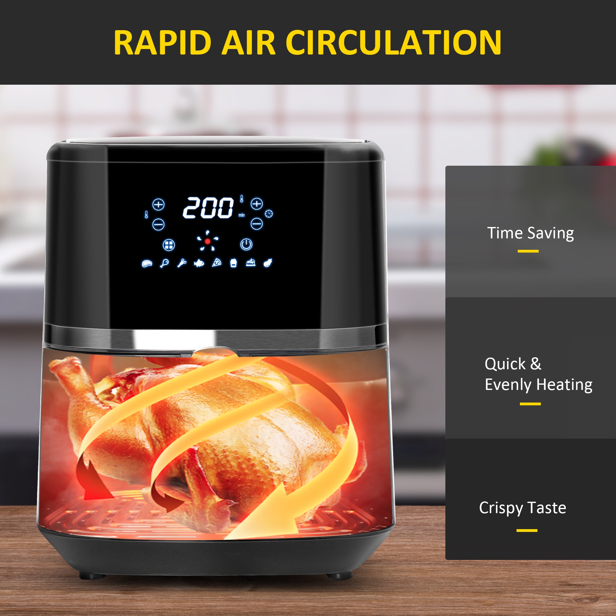 4.5L Air Fryer, 8-in-1 Digital Air Fryer Oven with Rapid Air Circulation, Temp Control & Timer, Non-stick Basket, Oil-Free Cook, 1500W, Black