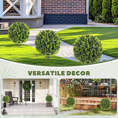 Fynco - Set of 2 40 cm Artificial Boxwood Topiary Ball Bush with Integrated Ground Stake, Indoor Outdoor UV Resistant Faux Greenery, Faux Plants for Garden, Porch, Balcony