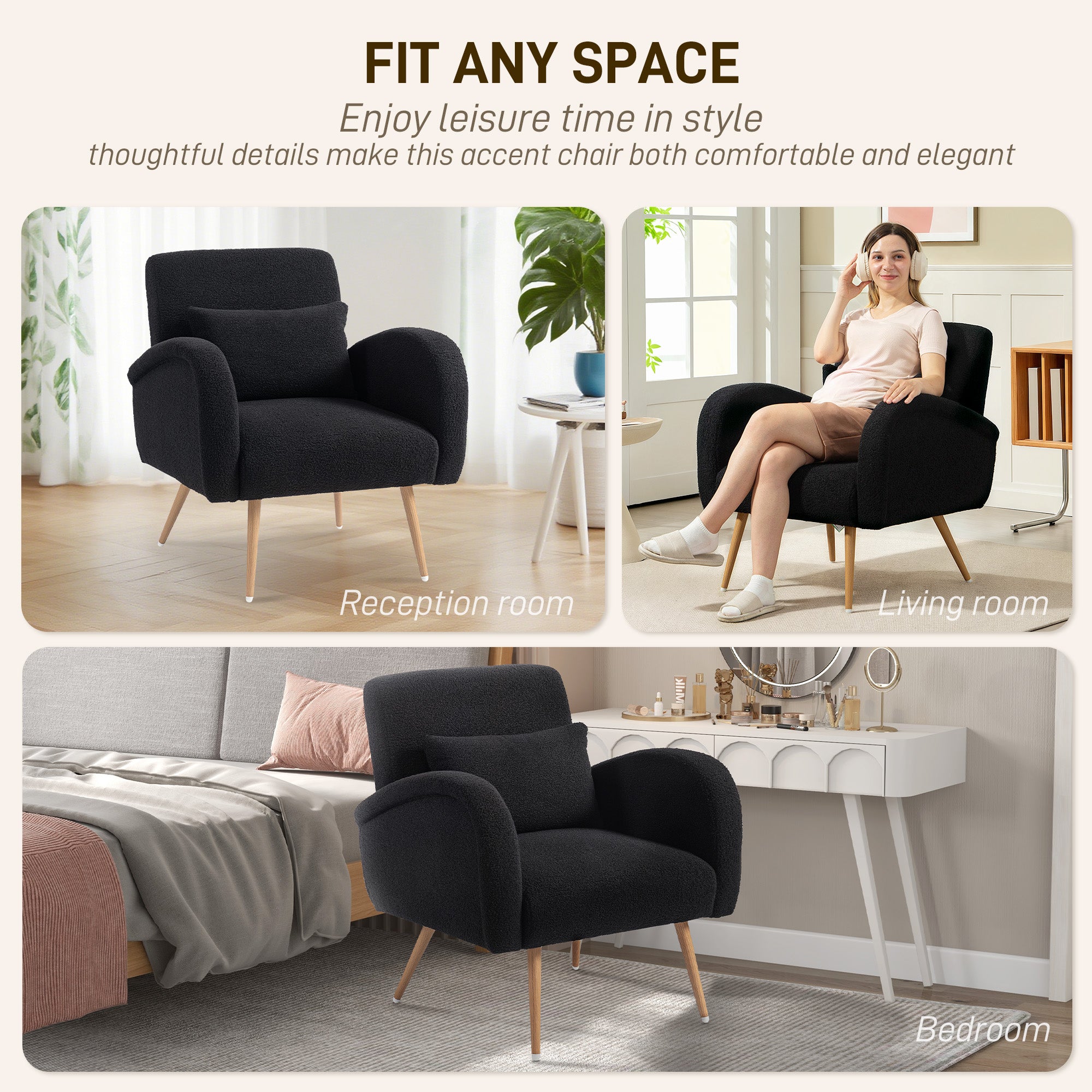 Fynco - Teddy Fleece Accent Chair - Black