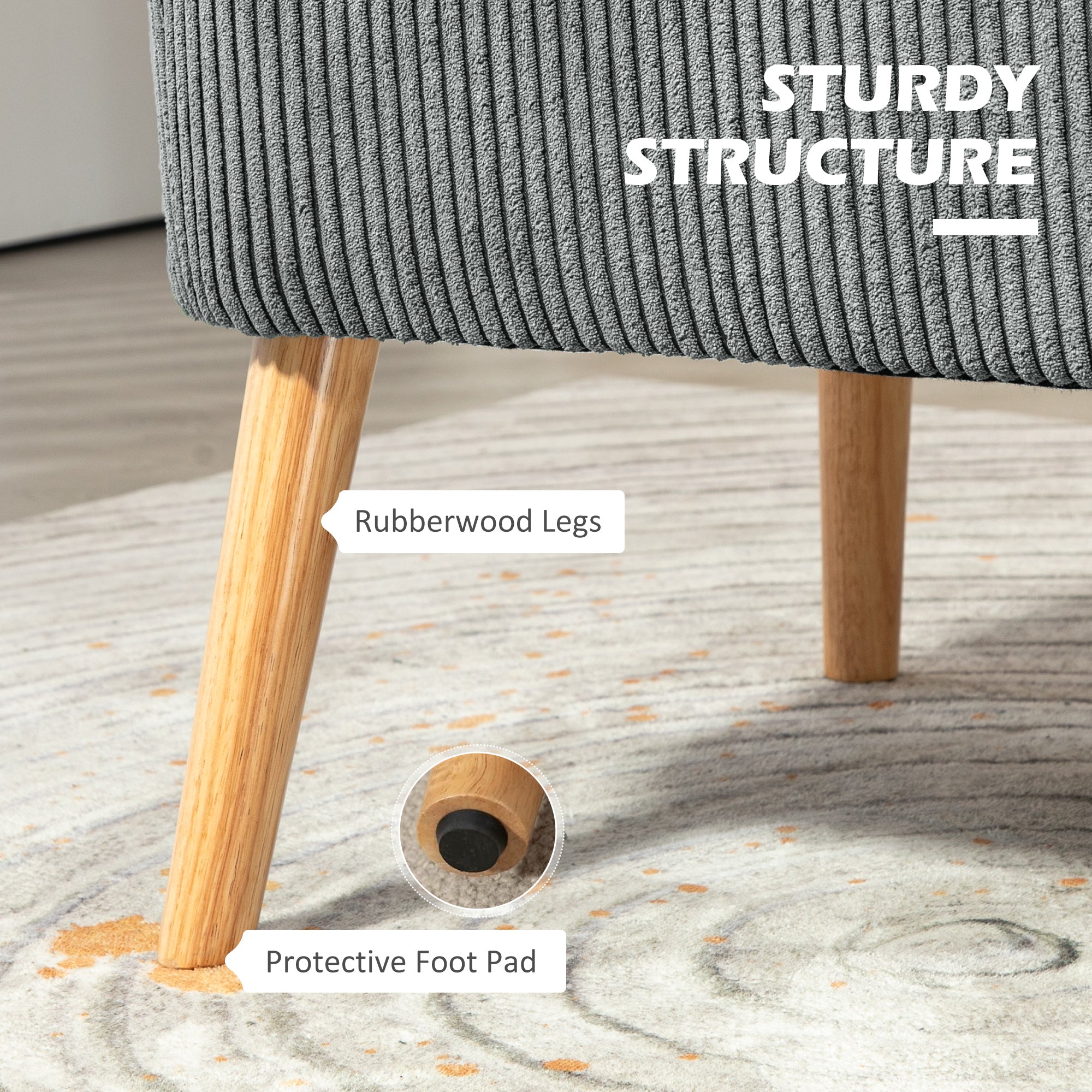 Fynco - Modern Corduroy Double Seat Sofa w/ Wood Frame Foam Padding High Back Soft Comfortable Compact Couch Grey