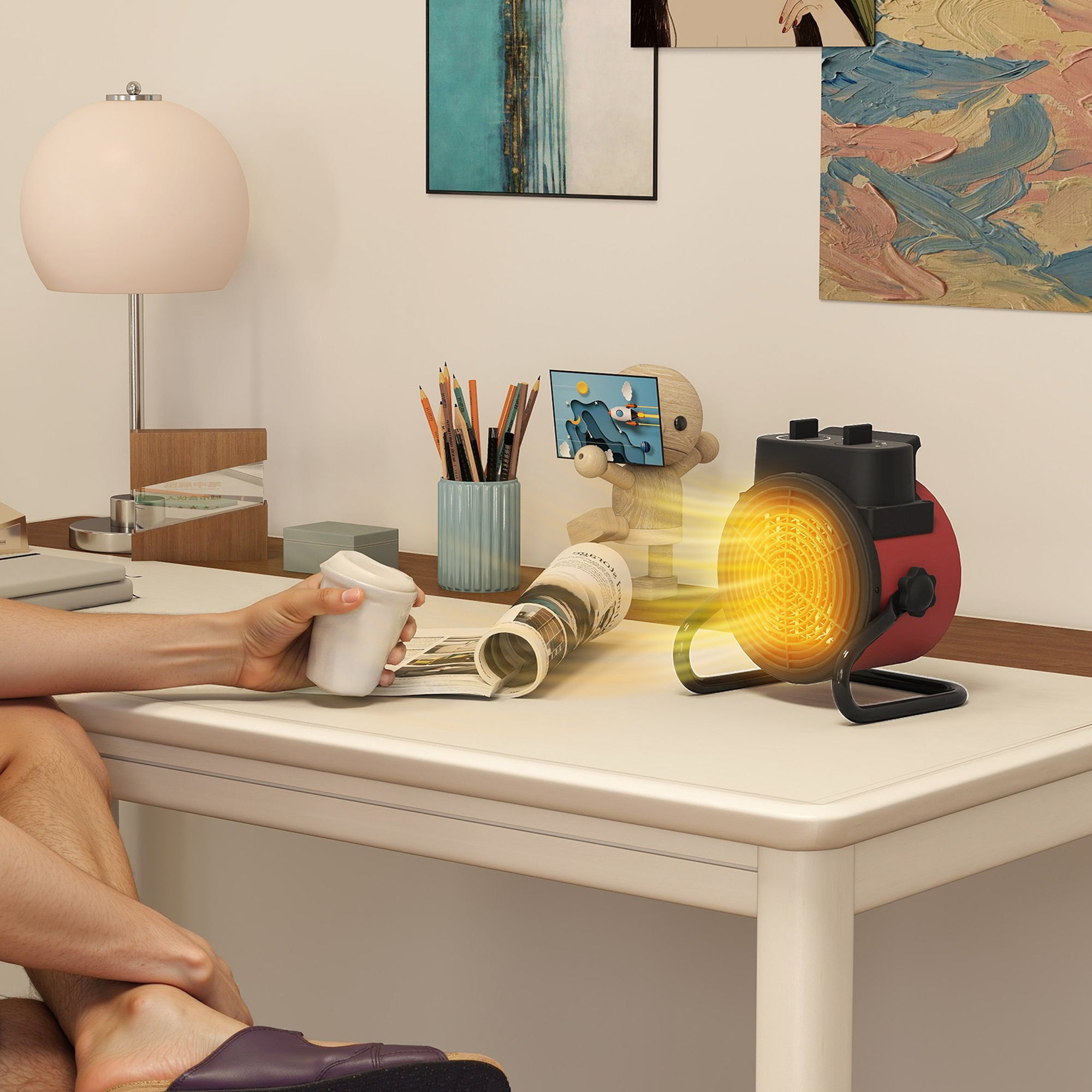 Fynco - 2000W Portable Ceramic Electric Heater with Fan - Red