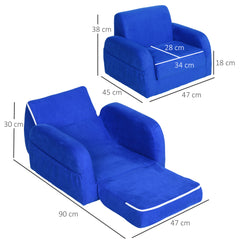 2 In 1 Kids Armchair Sofa Bed Fold Out Padded Wood Frame Bedroom Blue