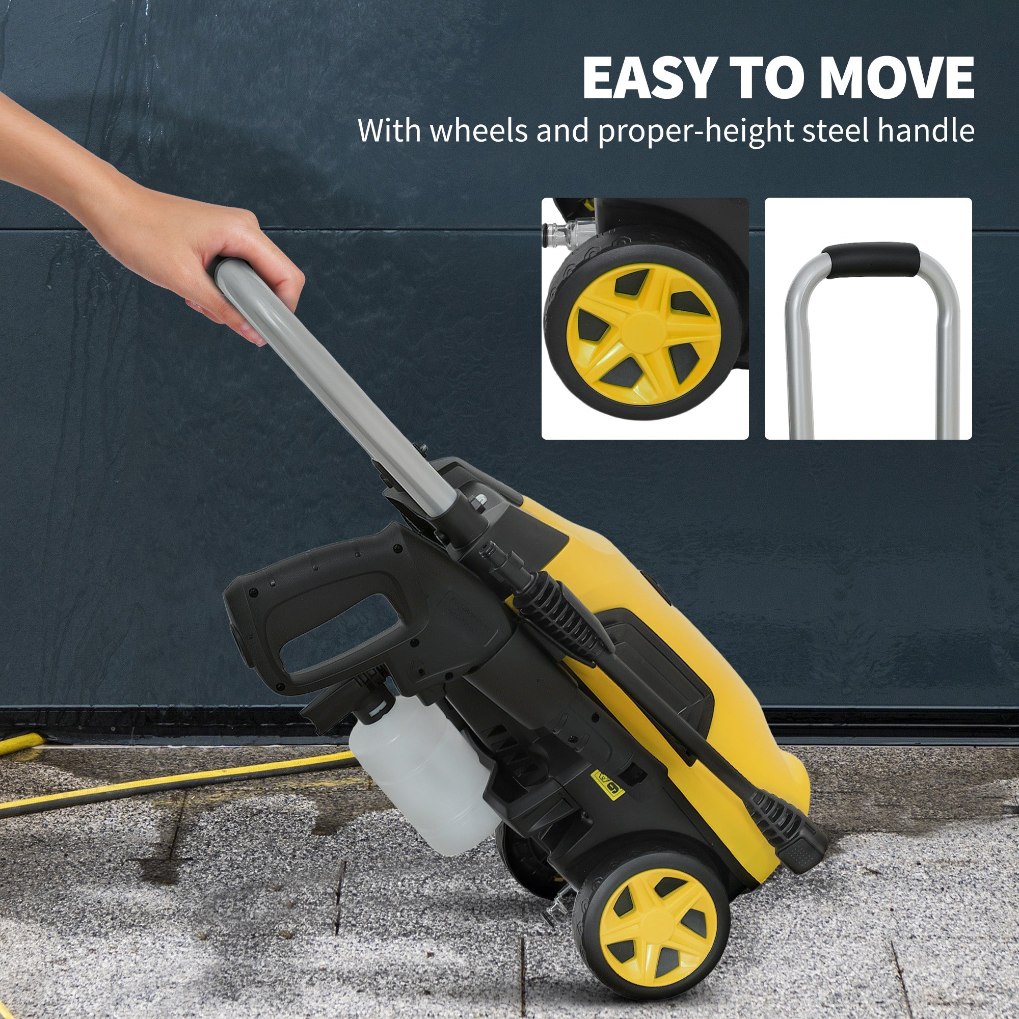 1800W 150-Bar Pressure Washer, with Adjustable Nozzle - Yellow