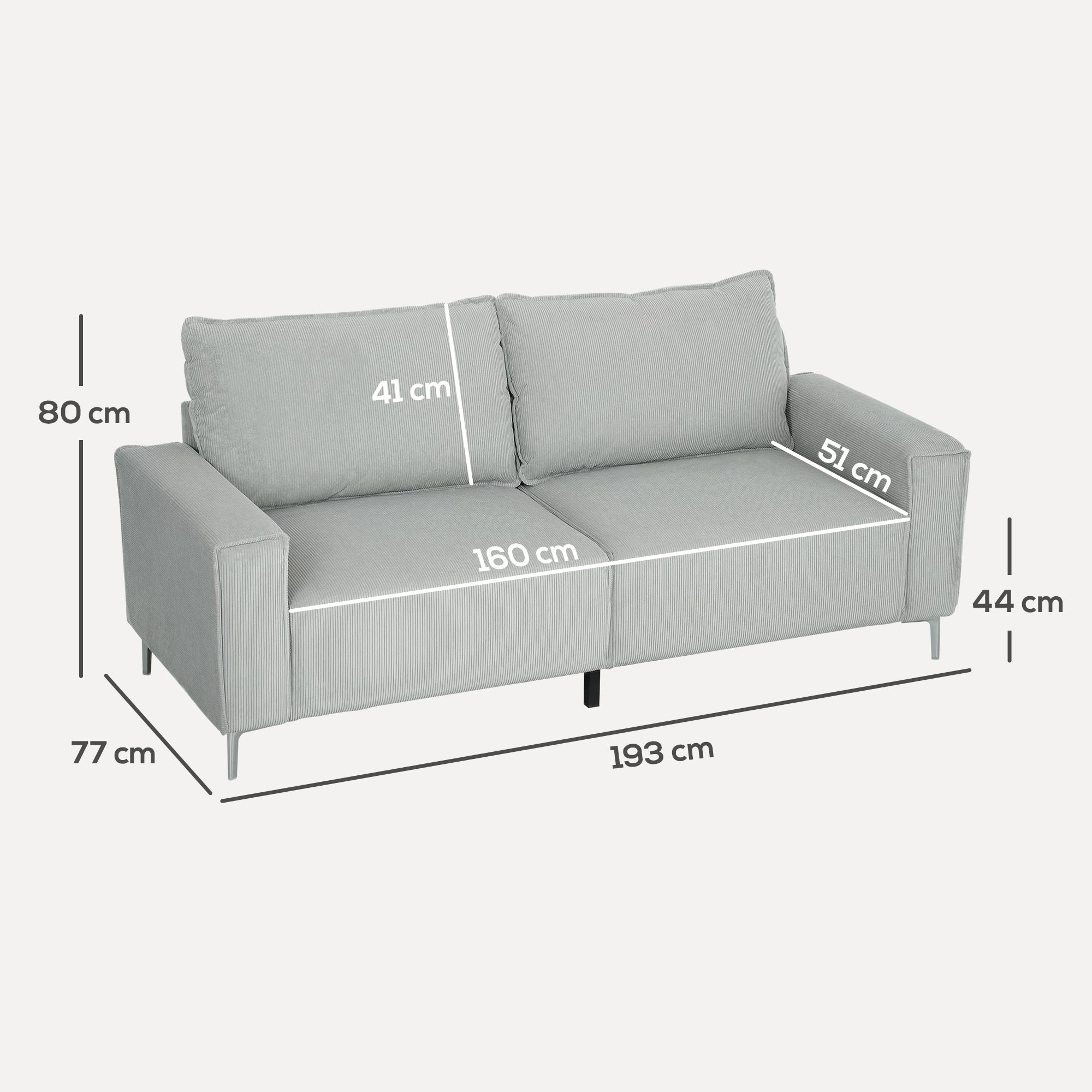 Three-Seater Corduroy - Light Grey