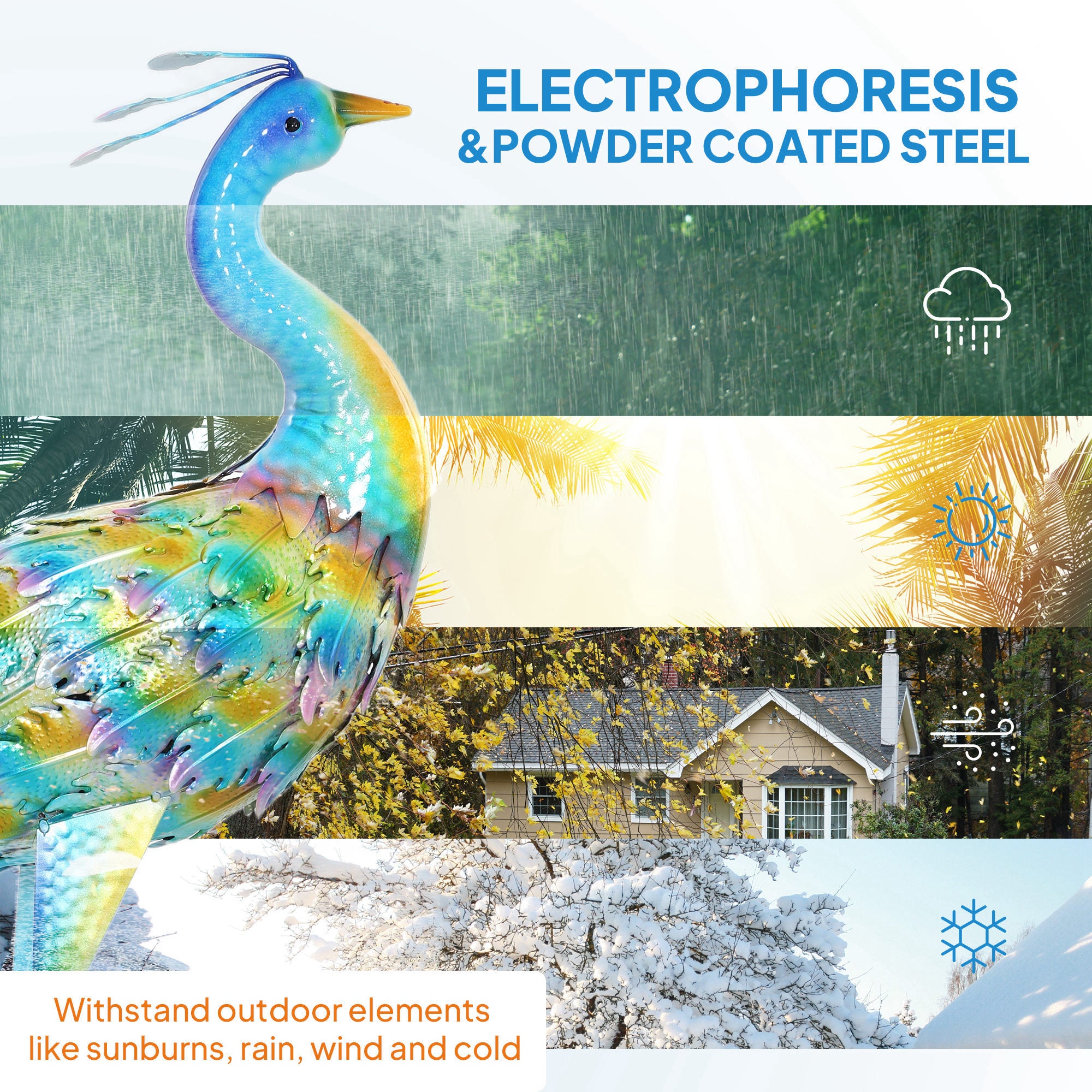 Peacock Garden Statue, Standing Garden Ornament, Metal Garden Gift with Stakes for Patio Pond Landscape Decoration, Multi-Colour