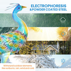 Peacock Garden Statue, Standing Garden Ornament, Metal Garden Gift with Stakes for Patio Pond Landscape Decoration, Multi-Colour