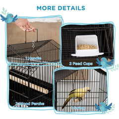 Metal Bird Cage with Plastic Swing Perch Food Container Tray Handle for Finch Canary Budgie 43.5 x 33 x 63 cm, Black