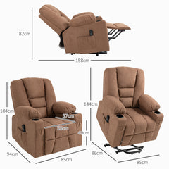 Oversized Riser and Recliner Chairs for the Elderly, Fabric Upholstered Lift Chair for Living Room with Remote Control, Side Pockets, Cup Holder, Brown