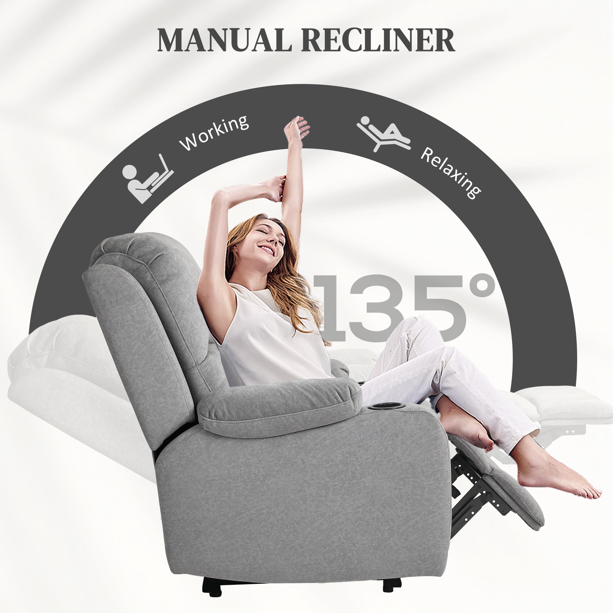 Microfibre Manual Reclining Armchair, with Footrest - Grey