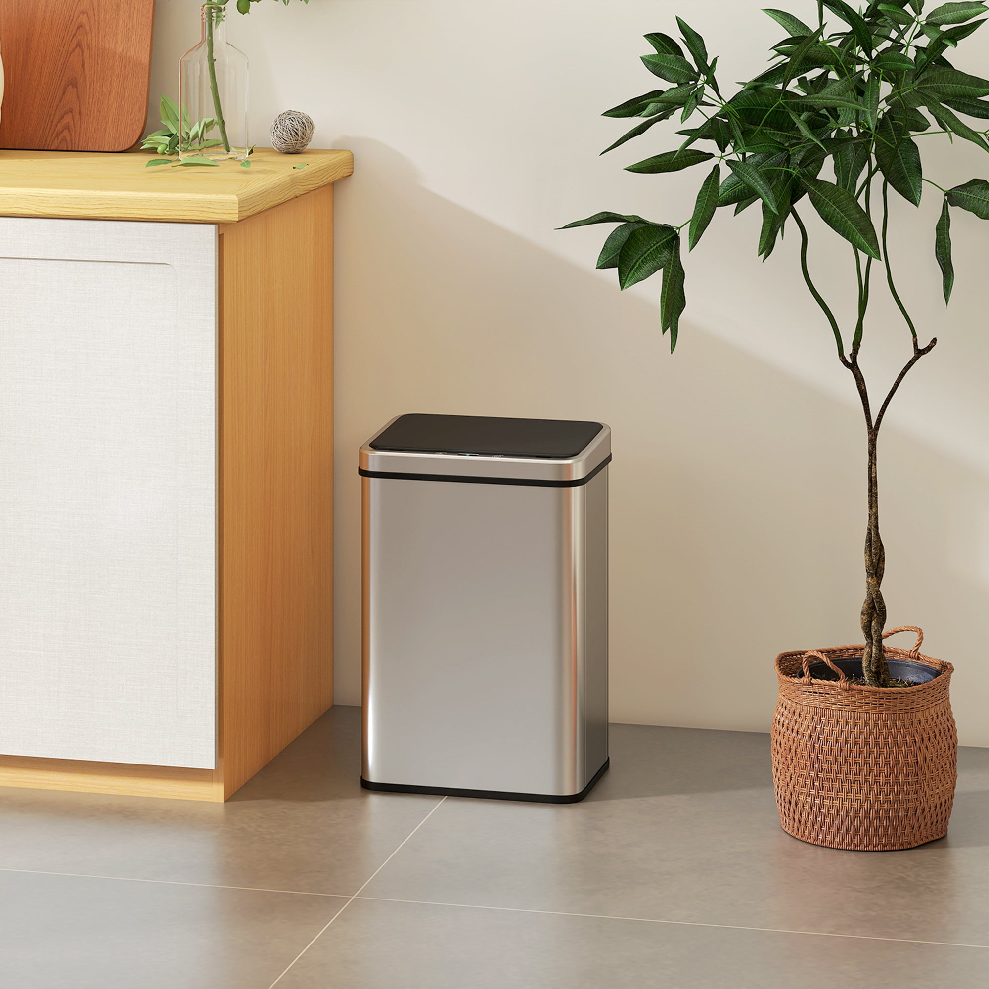 Fynco - 40L Sensor Bin with Quiet Soft-Close Lid, Automatic Touchless Motion Sensor Kitchen Bin with Fingerprint Resistant Stainless Steel for Hygienic Gyms, Home Office Use, Silver Tone