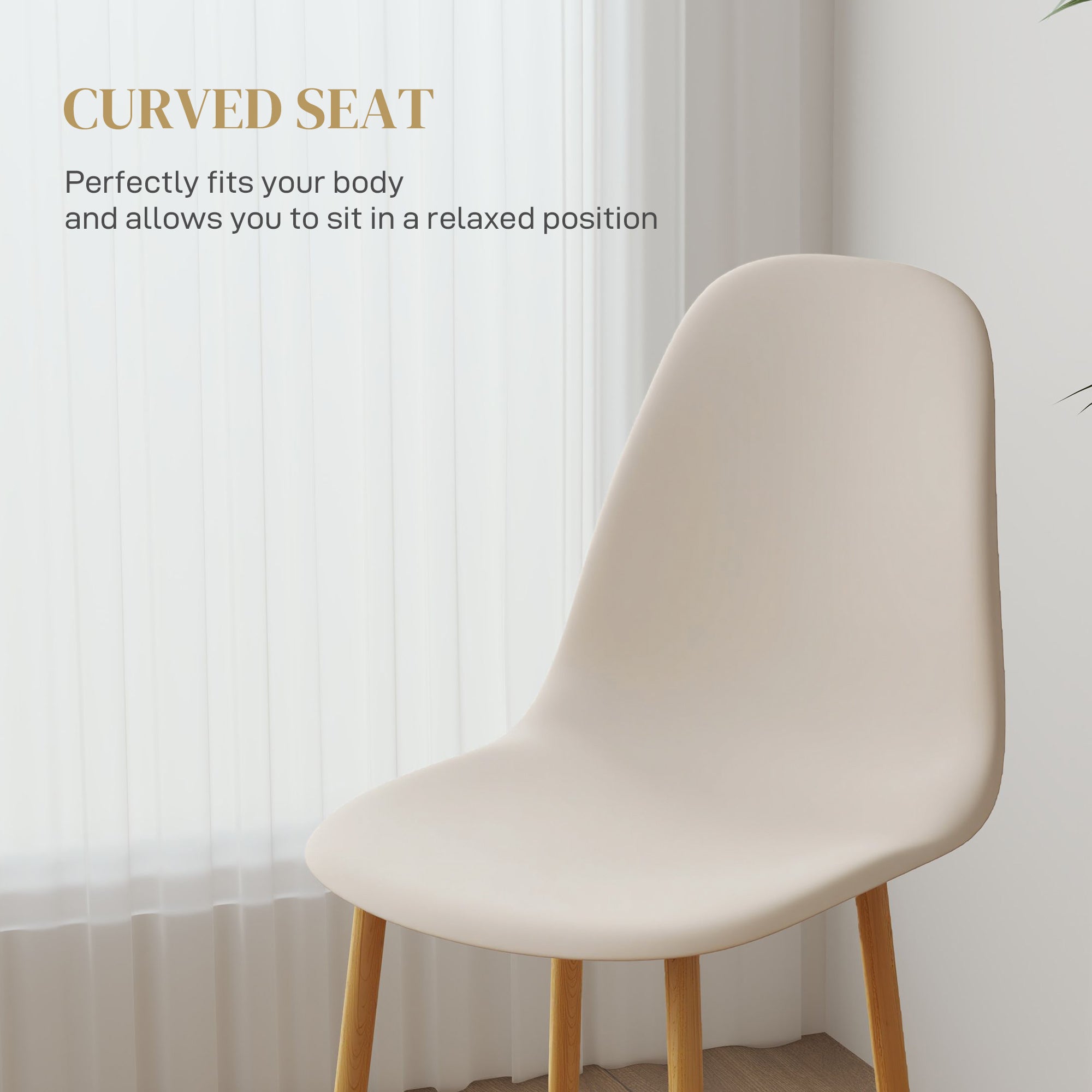 Modern Dining Chairs Set of 4, Kitchen Chairs with Backrest and Steel Legs for Dining Room, Living Room, Khaki
