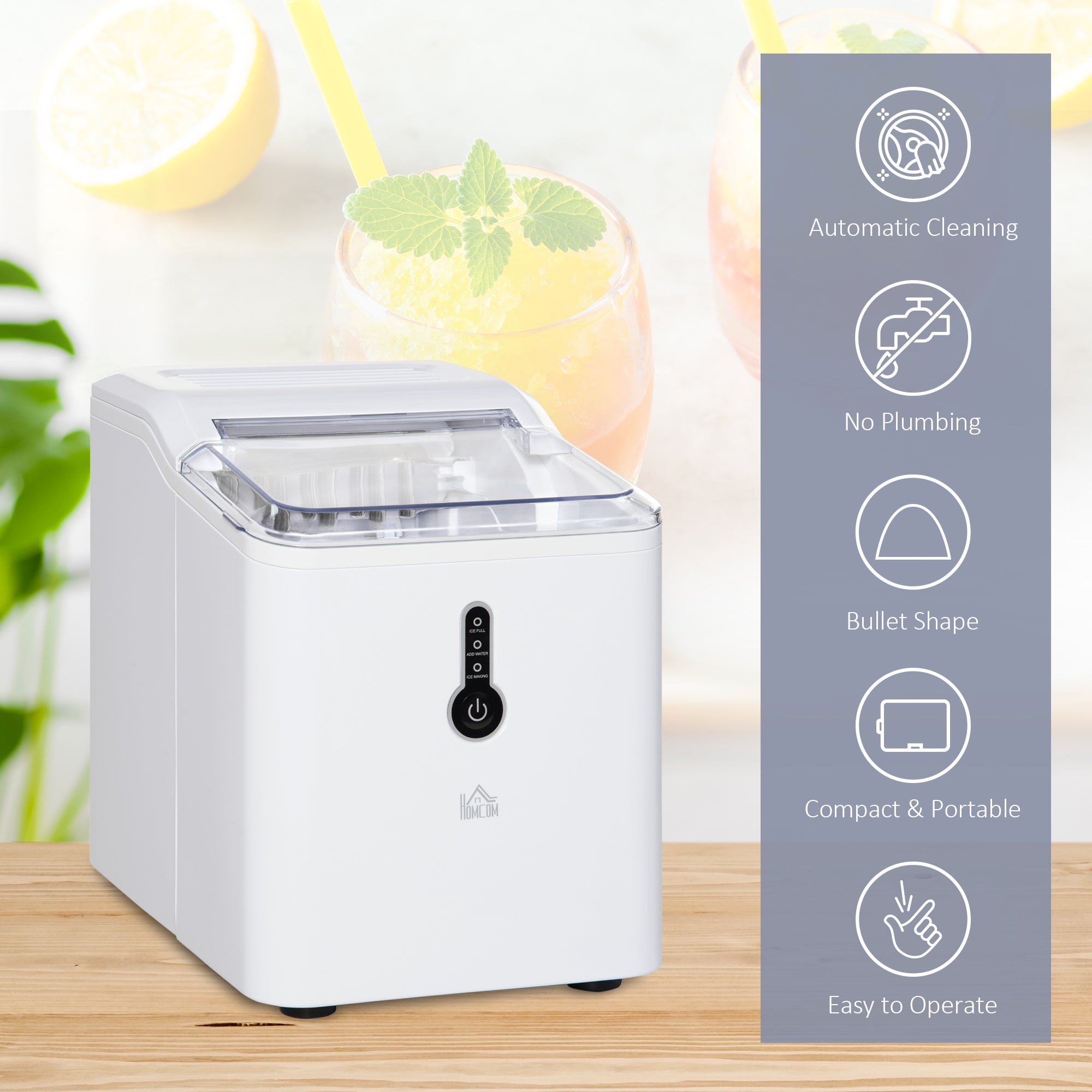 Ice Maker Machine, 1.5L Countertop Ice Cube Maker with Self-Cleaning, 9 Cubes Ready in 8 Mins, 12kg in 24 Hrs, No Plumbing with Basket, White