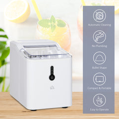 Ice Maker Machine, 1.5L Countertop Ice Cube Maker with Self-Cleaning, 9 Cubes Ready in 8 Mins, 12kg in 24 Hrs, No Plumbing with Basket, White