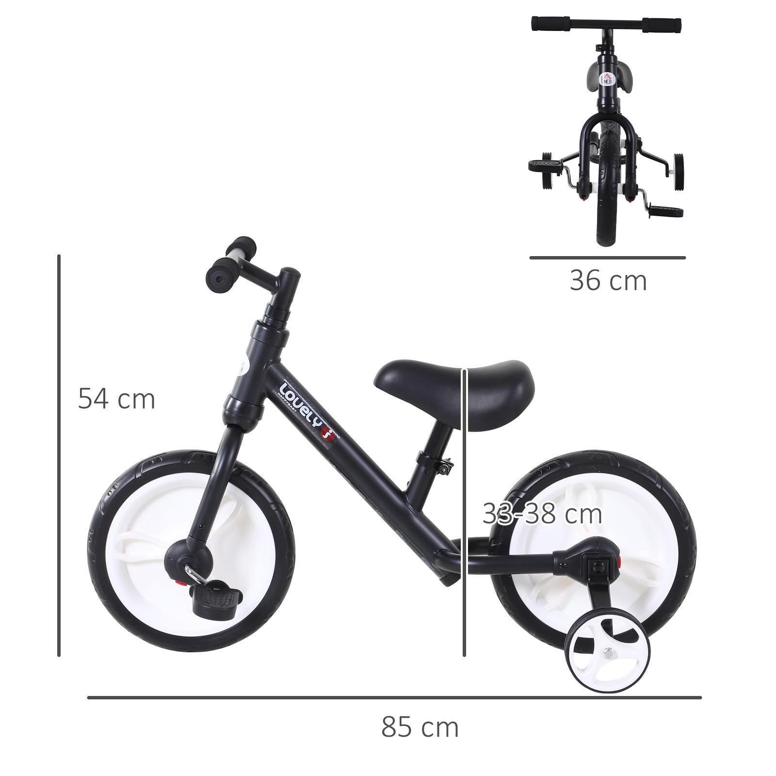 11 Inch Kids Balance Bike Training Pedal Bicycle W/ Removable Stabilizers EVA Tyres Adjustable Seat Height 2 to 5 Years Gift for Boys Girls Black