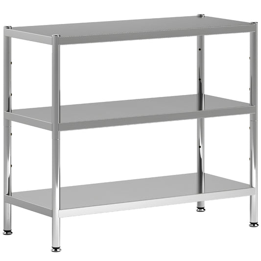 Fynco - 3-Tier Bakers Rack with Storage, Stainless Steel Microwave Stand with Adjustable Shelves for Small Spaces, Kitchen Storage Unit for Spices, Pots and Pans, Silver Tone