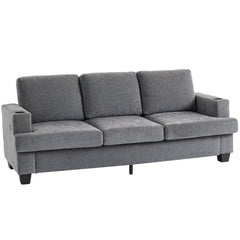 Fynco - 3 Seater Sofa with USB Ports & Cup Holders - Grey