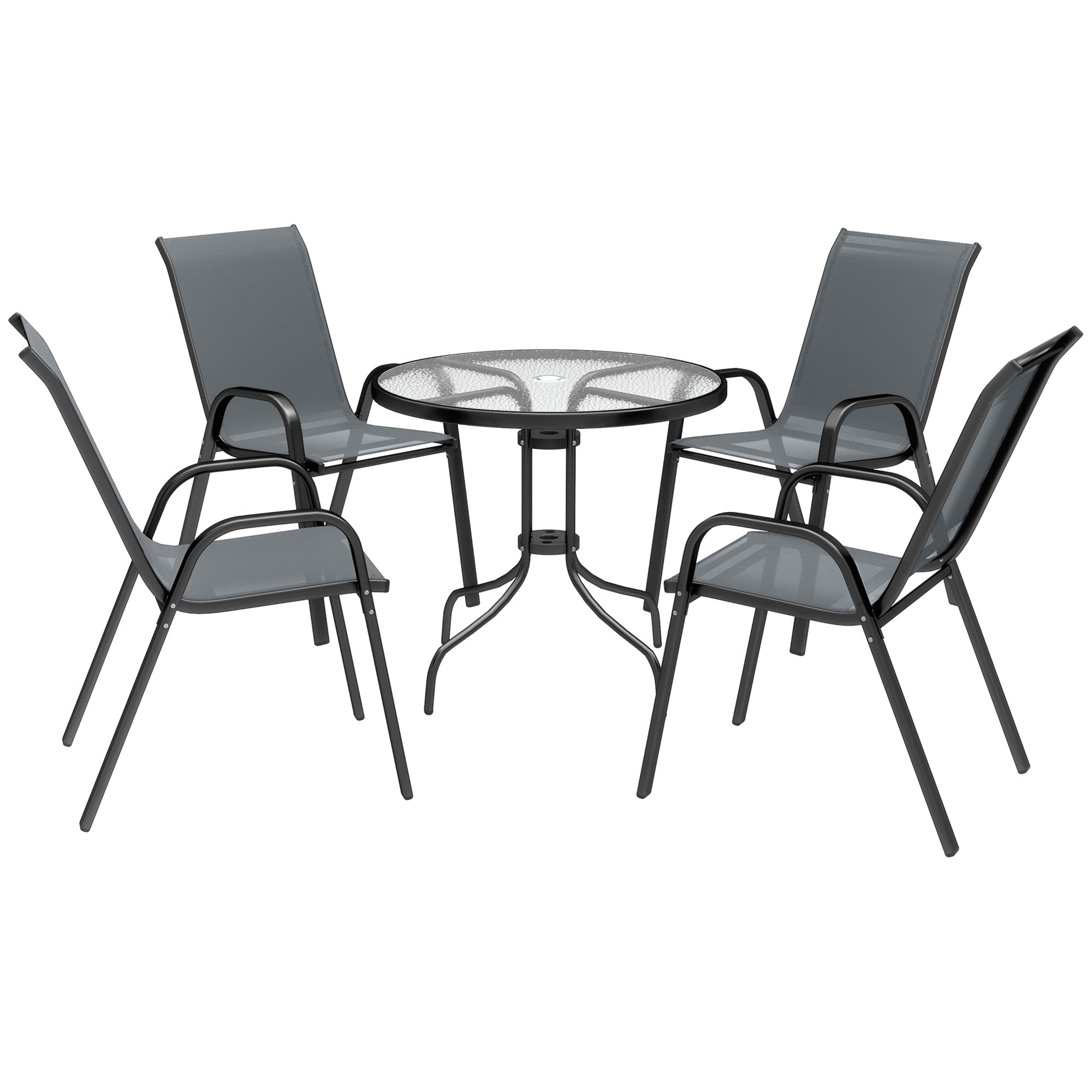 Five-Piece Steel Patio Set, with Glass-Top Table - Dark Grey
