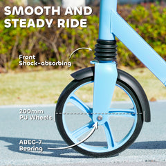 AIYAPLAY Foldable Kids Scooter with Adjustable Handlebar, 200mm Big Wheel, Rear Fender Brake, for Ages 6-12 Years, Blue