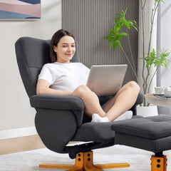 Fynco - Linen-Look Recliner, with Storage Ottoman - Grey