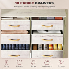 Chest of Ten Fabric Drawers - Natural Wood Finish