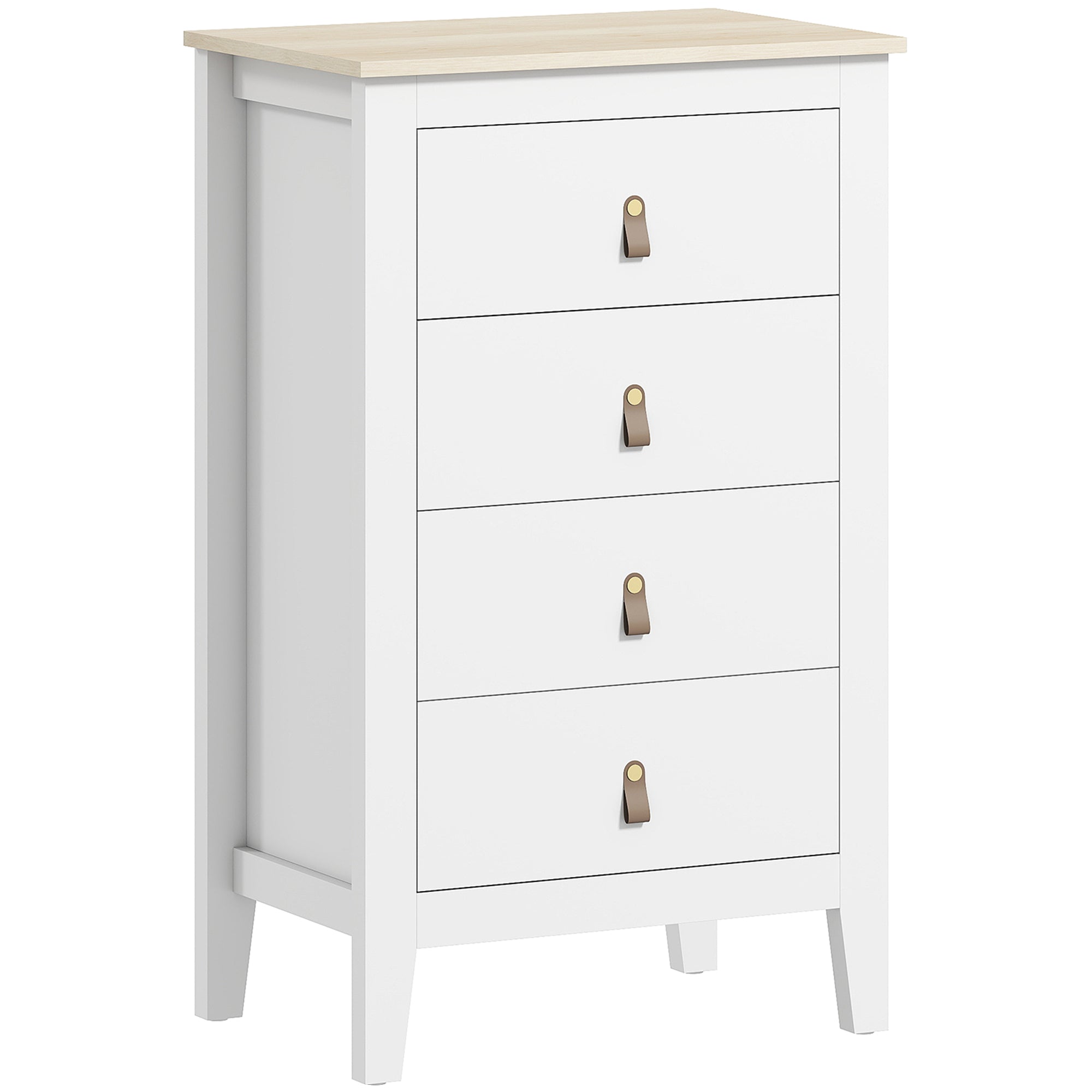 Bedroom Chest of Drawers, Modern 4 Drawer Dresser Cabinet with PU Leather Handles and Metal Runners for Living Room, Hallway, Entryway, White